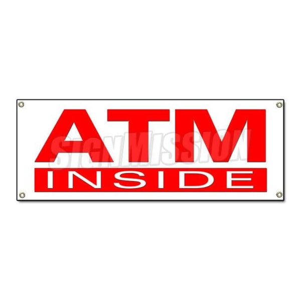 ATM INSIDE BANNER SIGN cash machine money automatic teller machine bank card